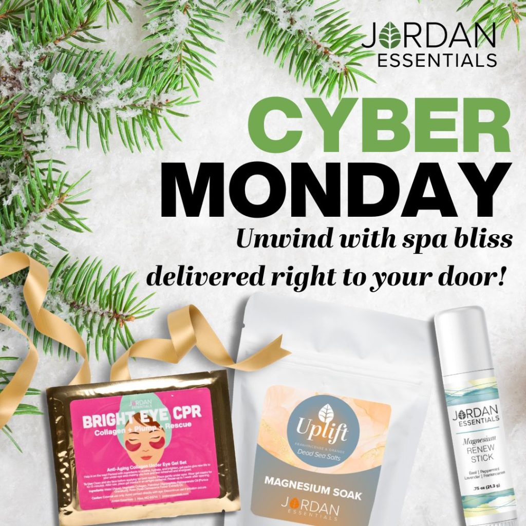 Cyber Monday Special
After a weekend of non-stop shopping, it’s time to treat yourself to the relaxation you deserve. 🛍️

Our Cyber Monday Spa Set is the perfect way to unwind and recharge. 🧖‍♀️💆‍♂️

What’s Included:

Renew Magnesium Lotion Stick – Relieve tension from headaches, backaches, tech neck, and sore feet. 🙌

🛁 Uplift Dead Sea Salt Magnesium Soak – Pamper your tired feet with a relaxing soak, infused with the festive scents of Frankincense and Orange Essential Oils. 🌿🍊

👀 Bright Eye CPR Collagen Gel Set – Revive your under eyes with this gel set, designed to reduce puffiness and diminish dark circles.💧

This set is designed to melt away the stress and fatigue. Let the soothing scents and pampering textures restore your energy, so you can start the holiday season feeling refreshed and revitalized. 🎄💫 Because you’ve earned it! 🎁

Shop using the link in my bio!

#CyberMonday #JordanEssentials #spaproducts #spaexperience #eyemask #magnesium #bathtime #Minneapolis